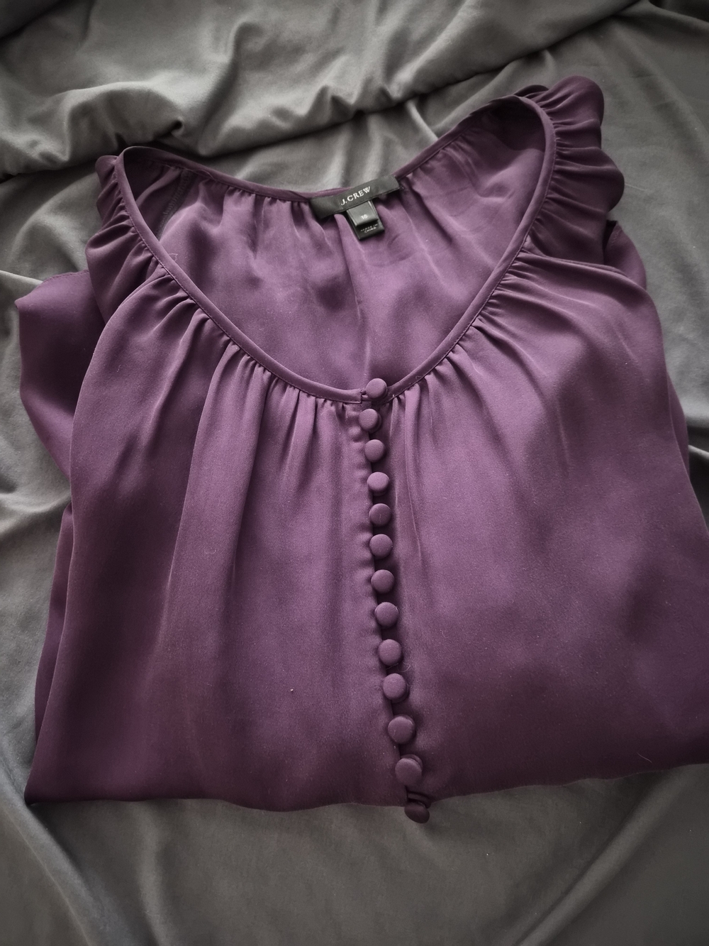 J.Crew 100% Silk Plum Purple Gathered Button-Front Blouse Size 16